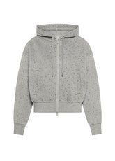 FELPA ZIP E CAPPUCCIO CON STRASS GRIGIO - GREY MELANGE | DEHA