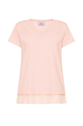 COTTON T-SHIRT WITH SILK DETAILS - PINK - BLUSH PINK | DEHA