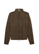 CHECK JACQUARD FULL-ZIP JACKET - BROWN - GLACE' BROWN | DEHA