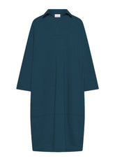 ORGANIC COTTON SWEATSHIRT POLO DRESS - BLUE - BLU NAVY | DEHA