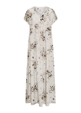 Long Viscose Dress With Crinkled Effect And Print - Beige - NATURAL DOTS | DEHA