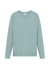 MAGLIONE LUNGO SCOLLO A V CON PAILLETTES BLU - NEW DROP | DEHA