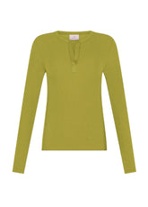 T-SHIRT SERAFINO A MANICA LUNGA IN MISTO CASHMERE VERDE - MUSTARD GREEN | DEHA