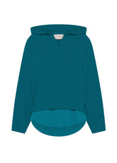 HOODED SWEATSHIRT WITH MODAL SATIN TRIMS - GREEN - TEAL GREEN | DEHA