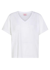 Flammé T-Shirt mit weitem Ausschnitt, Weiß - WHITE | DEHA