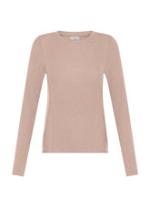 CREW NECK LONG SLEEVE RIBBED CASHMERE BLEND T-SHIRT PINK - POWDER PINK | DEHA