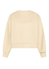 ORGANIC COTTON CREW-NECK SWEATSHIRT WITH LEATHER EFFECT - BEIGE - CREAMY BEIGE | DEHA