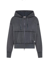 FELPA CON ZIP E CAPPUCCIO EFFETTO MALTINTO NERO - BLACK | DEHA