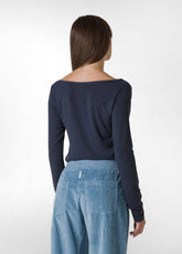 CASHMERE BLEND T-SHIRT, BLUE - BLUE NIGHT | DEHA