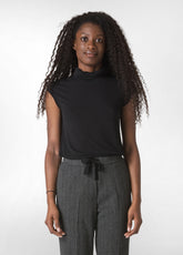 CASHMERE BLEND HIGH NECK T-SHIRT, BLACK - Tops & T-Shirts | DEHA