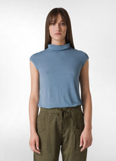 CASHMERE BLEND HIGH NECK T-SHIRT, BLUE - Leisurewear | DEHA