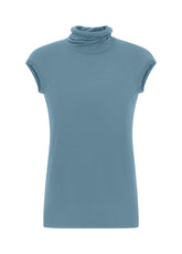 CASHMERE BLEND HIGH NECK T-SHIRT, BLUE - Soft like Cashmere | DEHA
