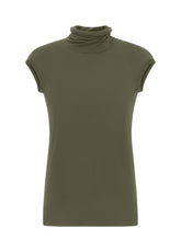 CASHMERE BLEND HIGH NECK T-SHIRT, GREEN - Tops & T-Shirts | DEHA