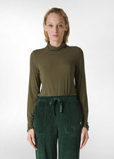 CASHMERE BLEND HIGH NECK TOP, GREEN - Leisurewear | DEHA
