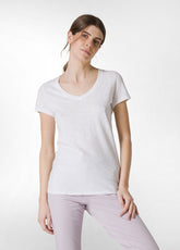 FLAMME' JERSEY V-NECK T-SHIRT - WHITE - Tops & T-Shirts | DEHA
