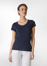 FLAMME' JERSEY V-NECK T-SHIRT - BLUE - Tops & T-Shirts | DEHA