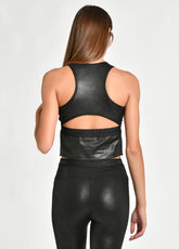 LEATHER EFFECT SPORTY TOP, BLACK - Tops & sports bras - Outlet | DEHA