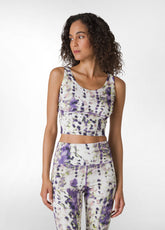 YOGA-TOP AUS BEDRUCKTER RECYCELTER MIKROFASER - LILA - LILAC SPOTTED | DEHA