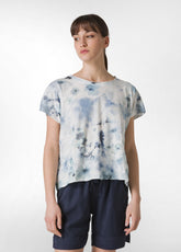 ALLOVER FLAMME' JERSEY YOGA T-SHIRT - BLUE - Tops & T-Shirts | DEHA