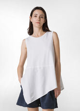 LINEN TRIMS ASYMMETRICAL TOP - WHITE - Linen Clothing for Women | DEHA