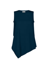 LINEN TRIMS ASYMMETRICAL TOP - BLUE - Linen Clothing for Women | DEHA