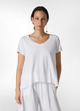 LINEN TRIMS ASYMMETRICAL T-SHIRT - WHITE - Tops & T-Shirts | DEHA