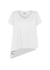 LINEN TRIMS ASYMMETRICAL T-SHIRT - WHITE - Tops & T-Shirts | DEHA