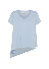 LINEN TRIMS ASYMMETRICAL T-SHIRT - BLUE - Tops & T-Shirts | DEHA