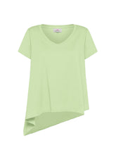 LINEN TRIMS ASYMMETRICAL T-SHIRT - GREEN - Tops & T-Shirts | DEHA