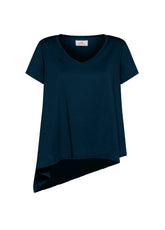LINEN TRIMS ASYMMETRICAL T-SHIRT - BLUE - Linen Clothing for Women | DEHA