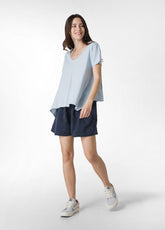 LINEN LYOCELL SHORTS WITH DRAWSTRING - BLUE - Linen Clothing for Women | DEHA