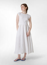 COMBINED LINEN LONG DRESS - WHITE - WHITE | DEHA