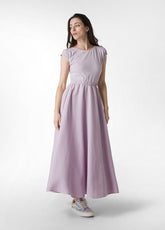 COMBINED LINEN LONG DRESS - PURPLE - Linen Clothing for Women | DEHA