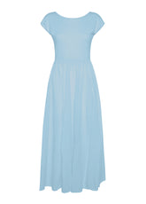 COMBINED LINEN LONG DRESS - BLUE - Linen Clothing for Women | DEHA