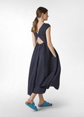 COMBINED LINEN LONG DRESS - BLUE - Travelwear | DEHA