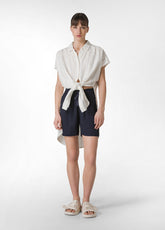 PINSTRIPED LINEN SHIRT - WHITE - Linen Clothing for Women | DEHA