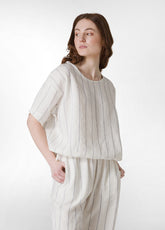 PINSTRIPED LINEN BLOUSE - WHITE - Linen Clothing for Women | DEHA