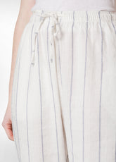PINSTRIPED LINEN STRAIGHT PANTS - WHITE - WHITE | DEHA