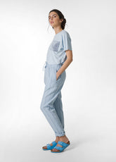 PINSTRIPED LINEN STRAIGHT PANTS - BLUE - Leisurewear | DEHA