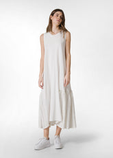 PINSTRIPED LINEN TRIM LONG DRESS - WHITE - WHITE | DEHA