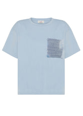 BLAUES TWEED-T-SHIRT MIT TASCHE - Tops & T-Shirts | DEHA