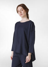 KNITTED LINEN LOOSE SWEATER - BLUE - Linen Clothing for Women | DEHA