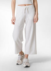 KNITTED LINEN CROP PANTS - WHITE - WHITE | DEHA