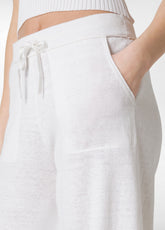 KNITTED LINEN CROP PANTS - WHITE - WHITE | DEHA