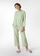 KNITTED LINEN CROP PANTS - GREEN - Comfort Sets | DEHA
