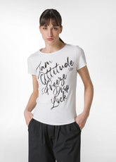T-SHIRT STRETCH LEGGERA CON GRAFICA BIANCO - Top & T-shirts | DEHA