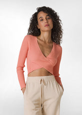KNITTED WRAP SWEATER - ORANGE - Tops & T-Shirts | DEHA