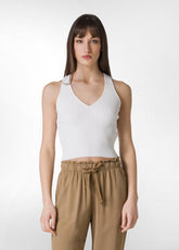 KNITTED V NECK TOP - WHITE - Sweaters | DEHA