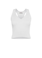 KNITTED V NECK TOP - WHITE - Glam occasions | DEHA