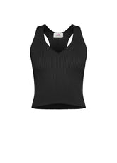 KNITTED V NECK TOP - BLACK - Leisurewear | DEHA